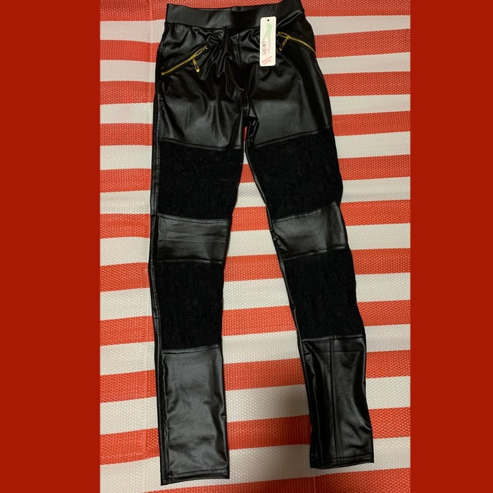 Black stretch With Leather Imitation Skinny Jeans